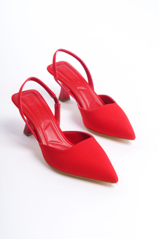 Mubiano MBLNR703-KR Kadın Arkası Açık Sivri Burun Saten Kırmızı Stiletto & Topuklu Ayakkabı - 4