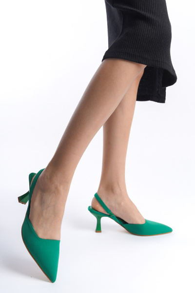 Mubiano MBLNR703-Y Kadın Arkası Açık Sivri Burun Saten Yeşil Stiletto & Topuklu Ayakkabı 