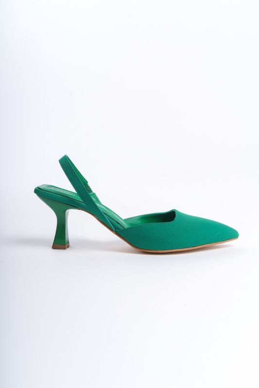 Mubiano MBLNR703-Y Kadın Arkası Açık Sivri Burun Saten Yeşil Stiletto & Topuklu Ayakkabı - 6
