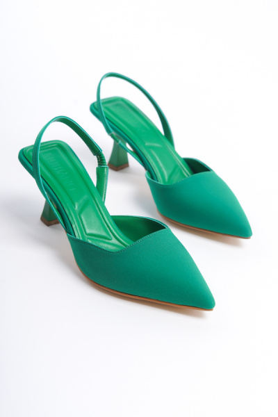 Mubiano MBLNR703-Y Kadın Arkası Açık Sivri Burun Saten Yeşil Stiletto & Topuklu Ayakkabı - 7