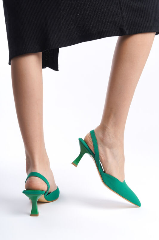 Mubiano MBLNR703-Y Kadın Arkası Açık Sivri Burun Saten Yeşil Stiletto & Topuklu Ayakkabı - 8