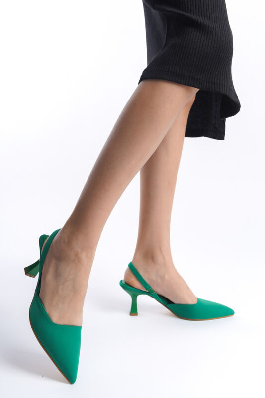 Mubiano MBLNR703-Y Kadın Arkası Açık Sivri Burun Saten Yeşil Stiletto & Topuklu Ayakkabı - 2