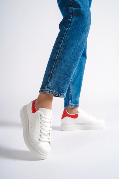 Mubiano MBMKQ200-BK Kadın Kalın Taban Beyaz/Kırmızı Sneaker & Spor Ayakkabı - 1