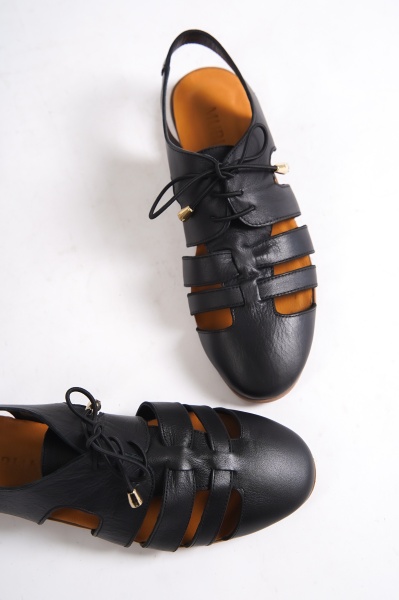 Mubiano MBMNG2301 Hakiki Deri Siyah Kadın Babet & Sandalet & Loafer 