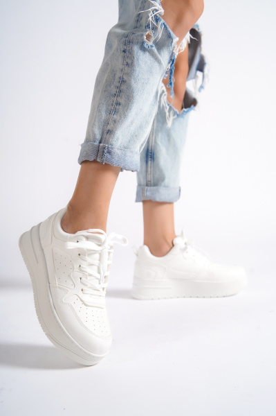 Mubiano MBNK160-BB Kadın Kalın Taban Beyaz/Beyaz Sneaker & Spor Ayakkabı 