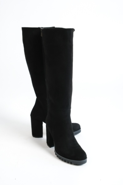 Mubiano MBZFR5013S-S Kadın Siyah Süet Kalın Topuklu Fermuarlı Uzun Çizme - 4