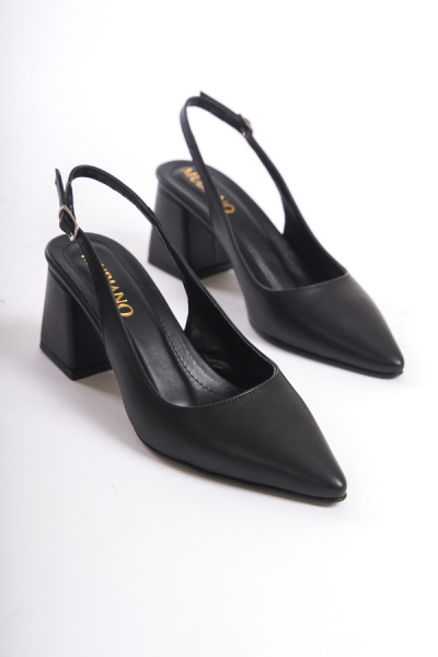 Mubiano MBZFR5025-S Kadın Kısa Blok Topuklu Arkası Açık Siyah Topuklu Ayakkabı - 6
