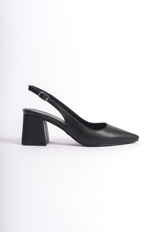 Mubiano MBZFR5025-S Kadın Kısa Blok Topuklu Arkası Açık Siyah Topuklu Ayakkabı - 5